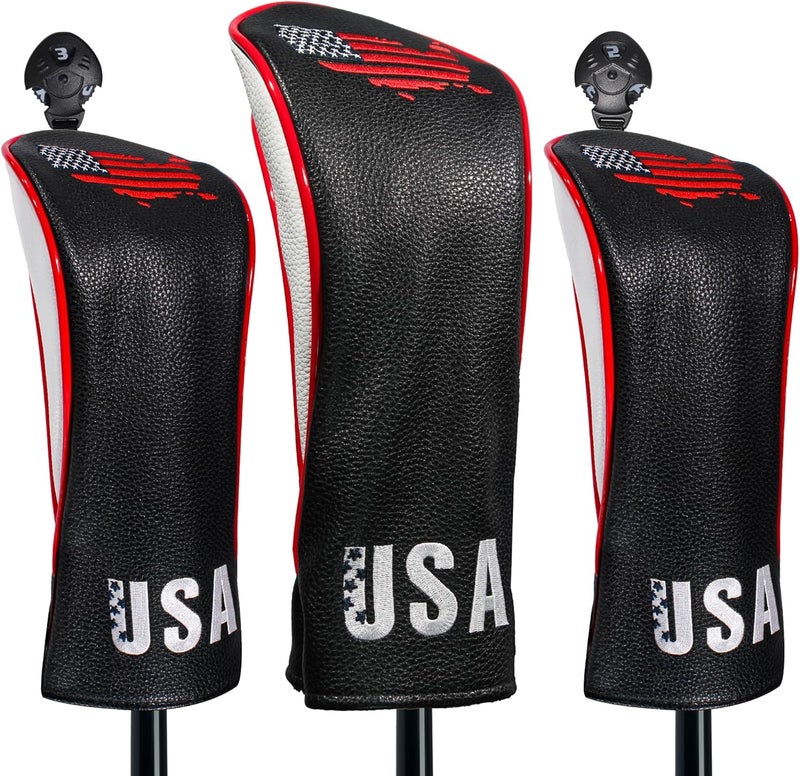 Frimon Golf Club Head Covers,4pcs or 1pc USA Golf Head Covers for Woods and Driver Fairway Hybrid - PU Leather Mallet Blade Putter for Men Women Golf Enthusiast - Image 1